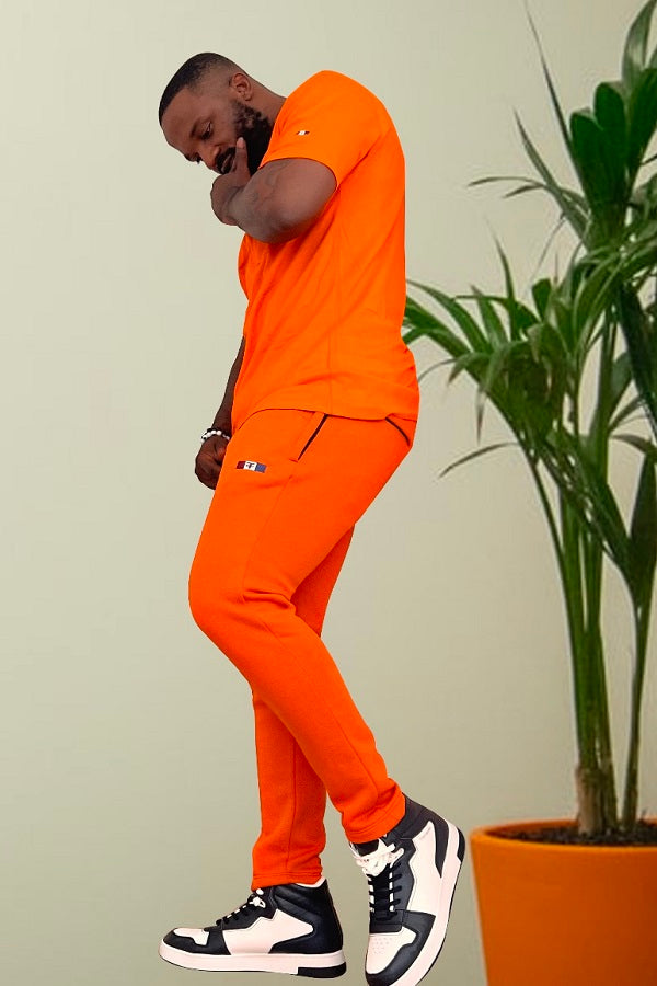 Tapered fit Track Trousers with zipper pocket - Orange