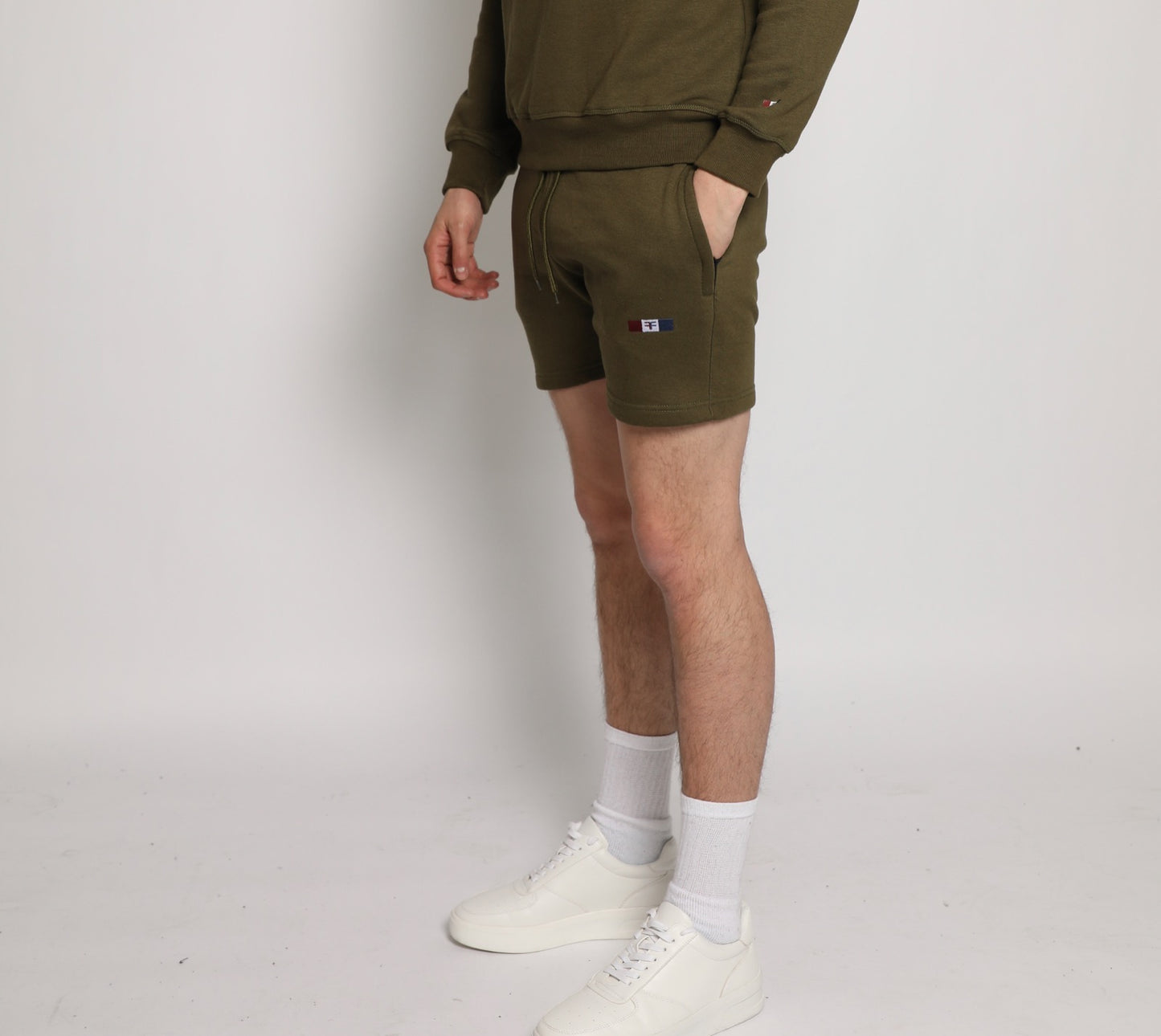 tapered fit zipper short - Khaki
