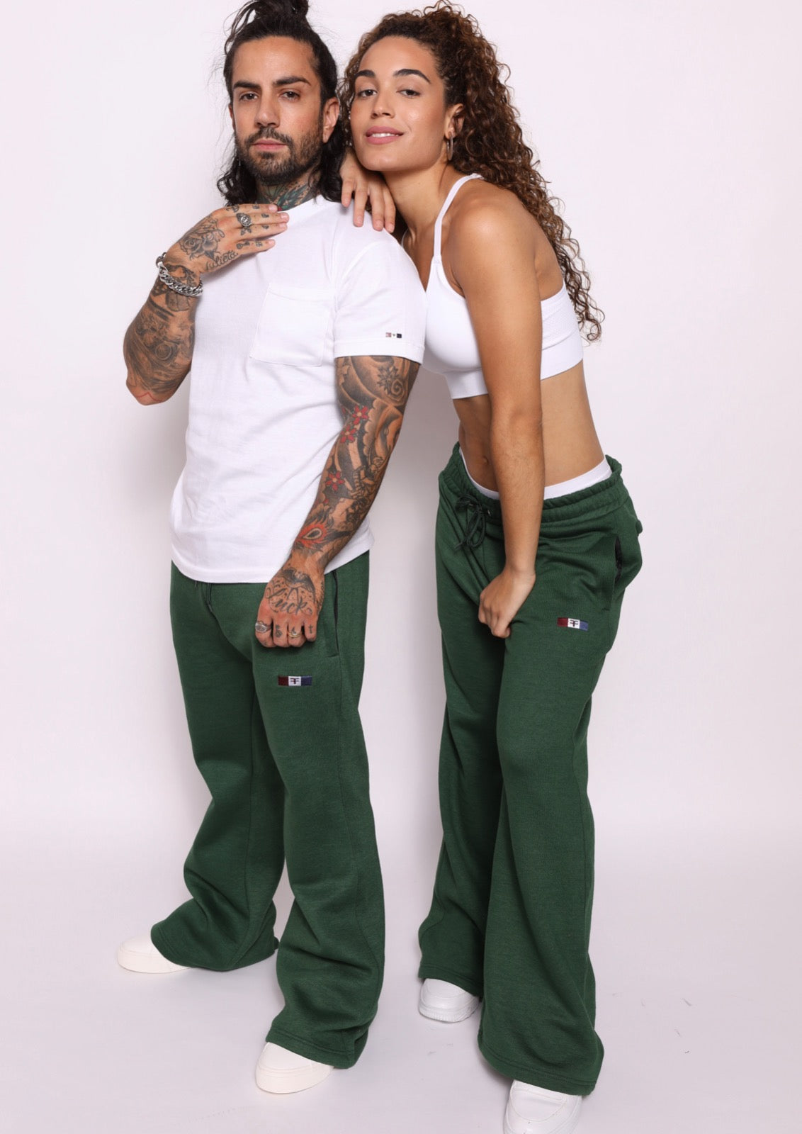 Flare Unisex Trousers with zipper pocket - green