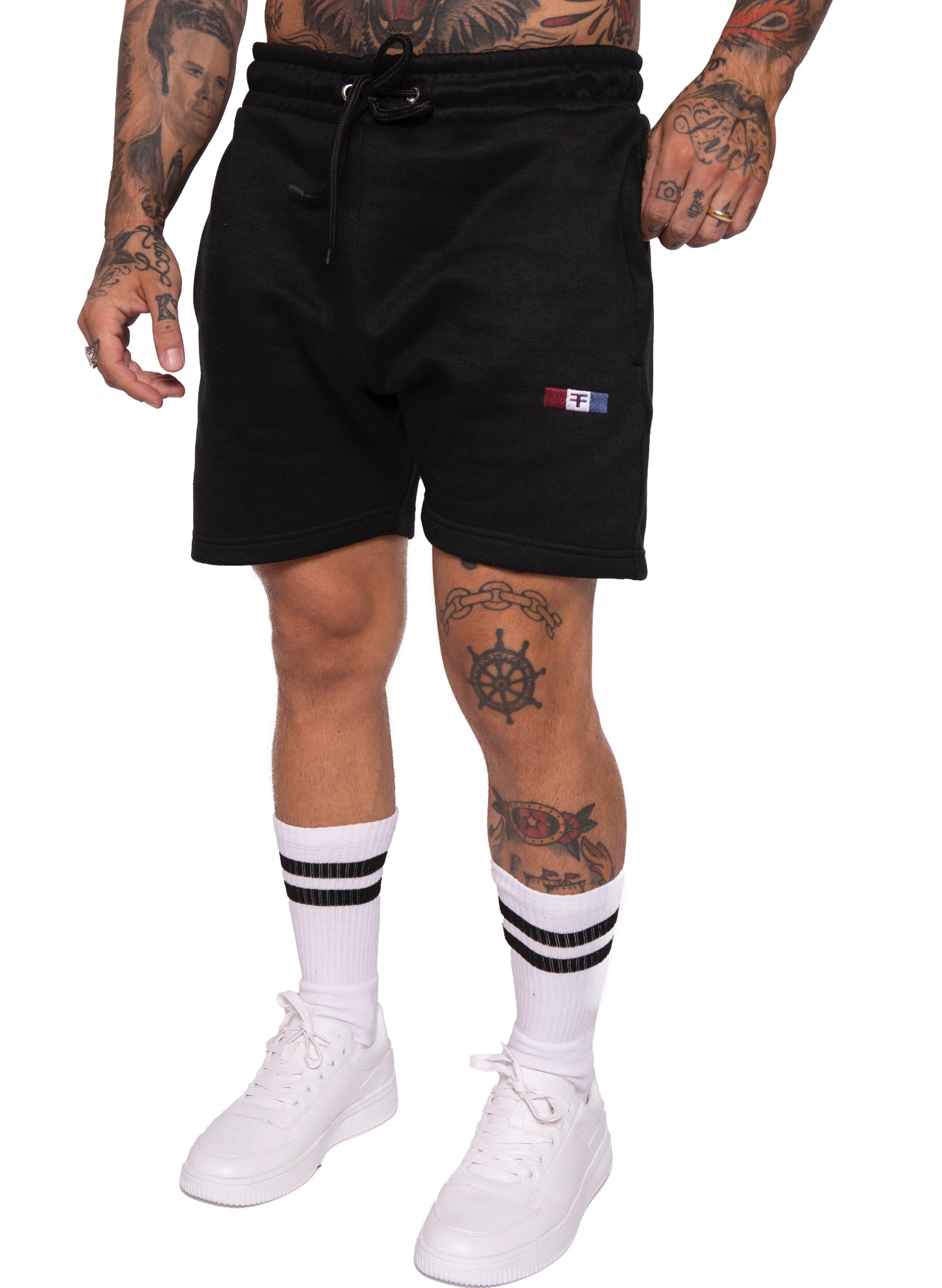 tapered fit zipper short - Black