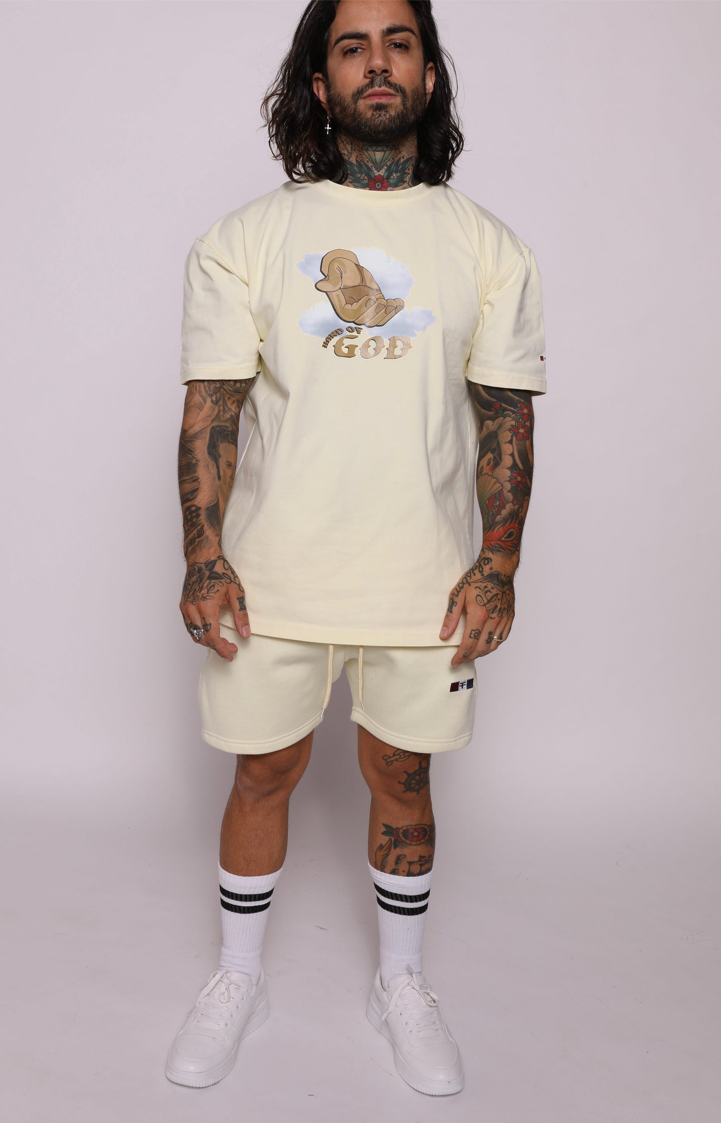 tapered fit zipper short - pastel light yellow