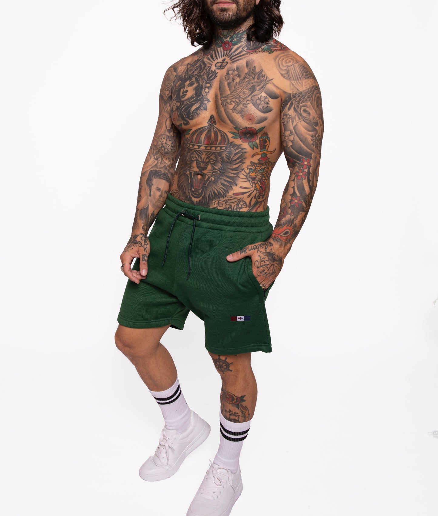 tapered fit zipper short - Green