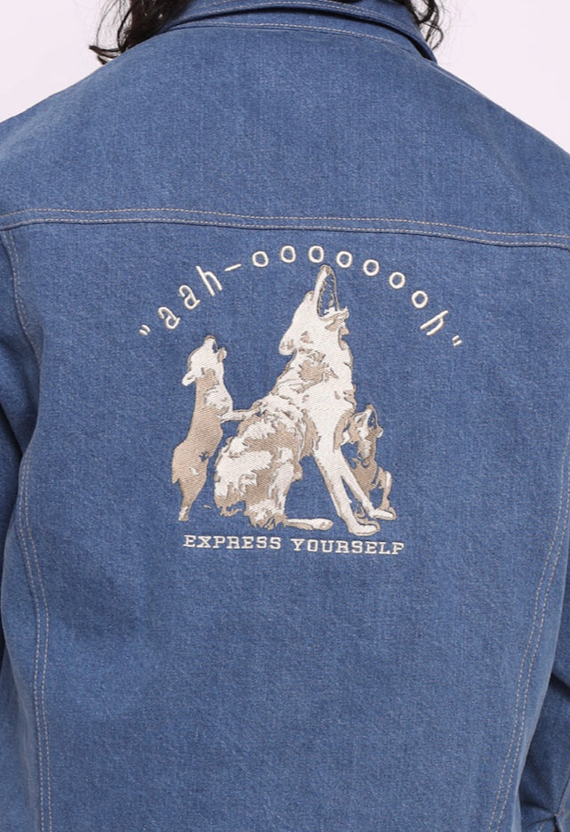 Oversized Wolf Embroidery Jacket