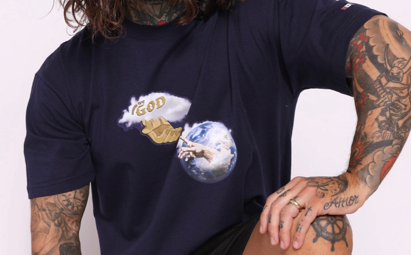 Hand of God T Shirt - Dark Blue