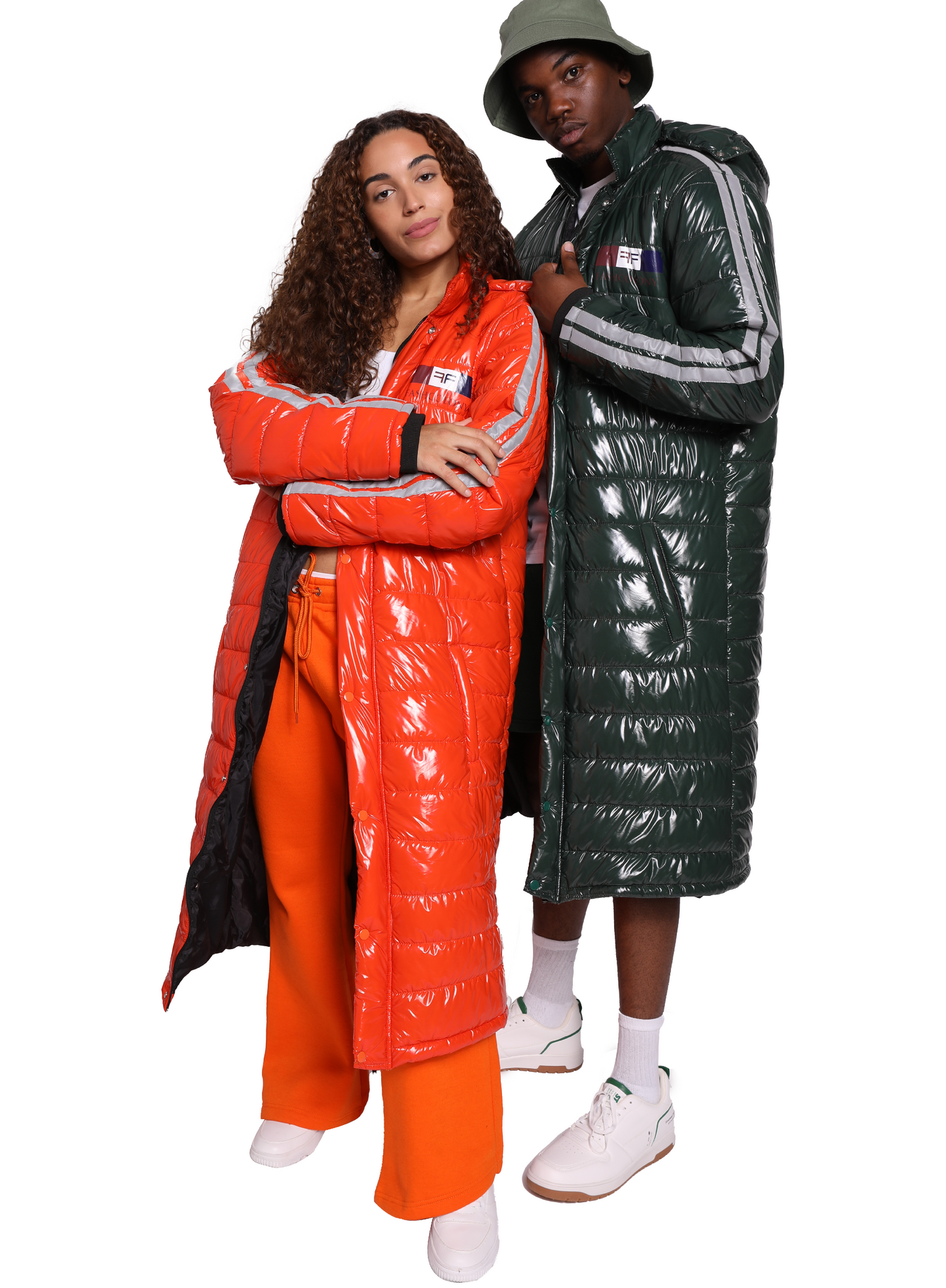 Puffer Long Coat with hoodies - Water Resistant - Orange