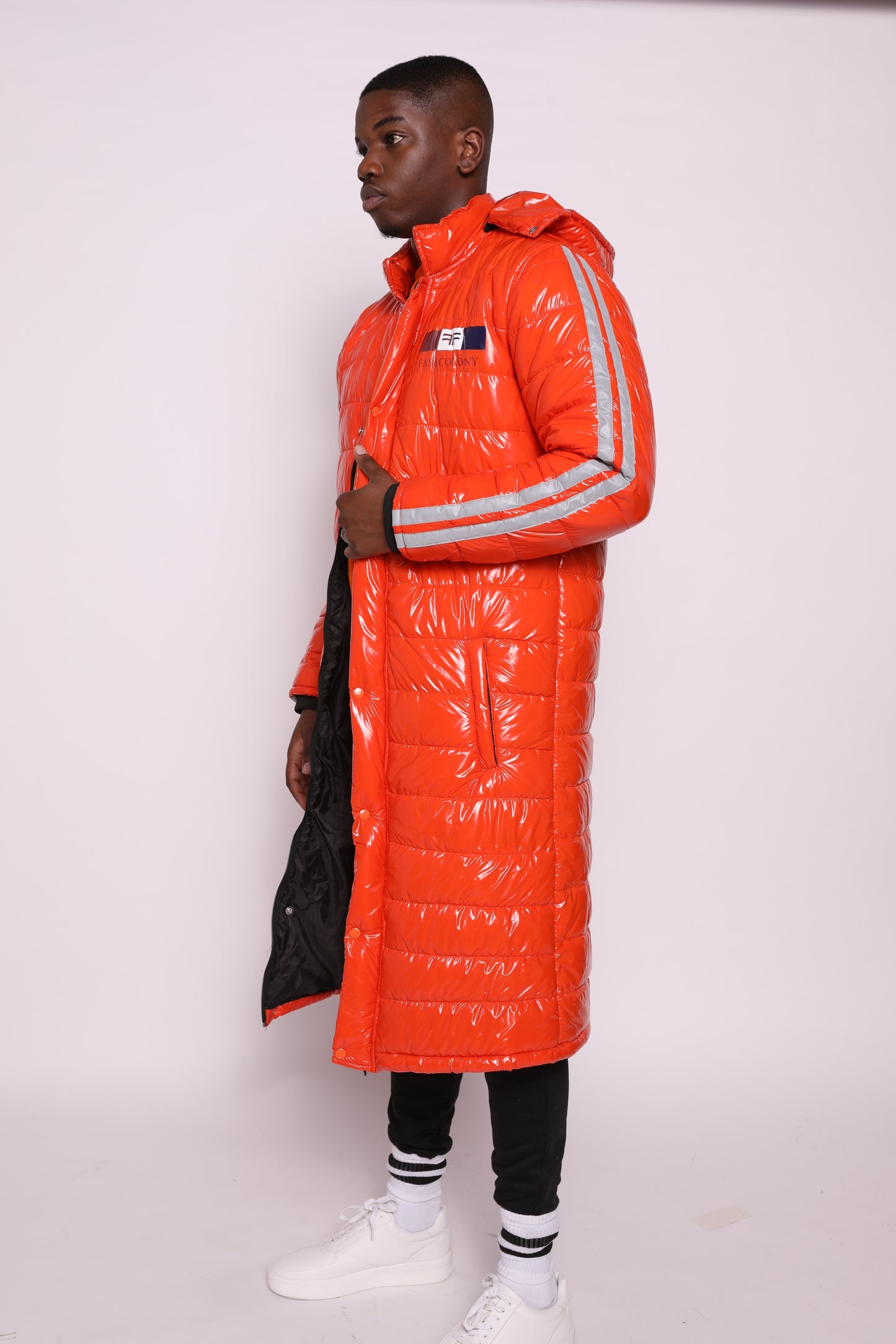Puffer Long Coat with hoodies - Water Resistant - Orange