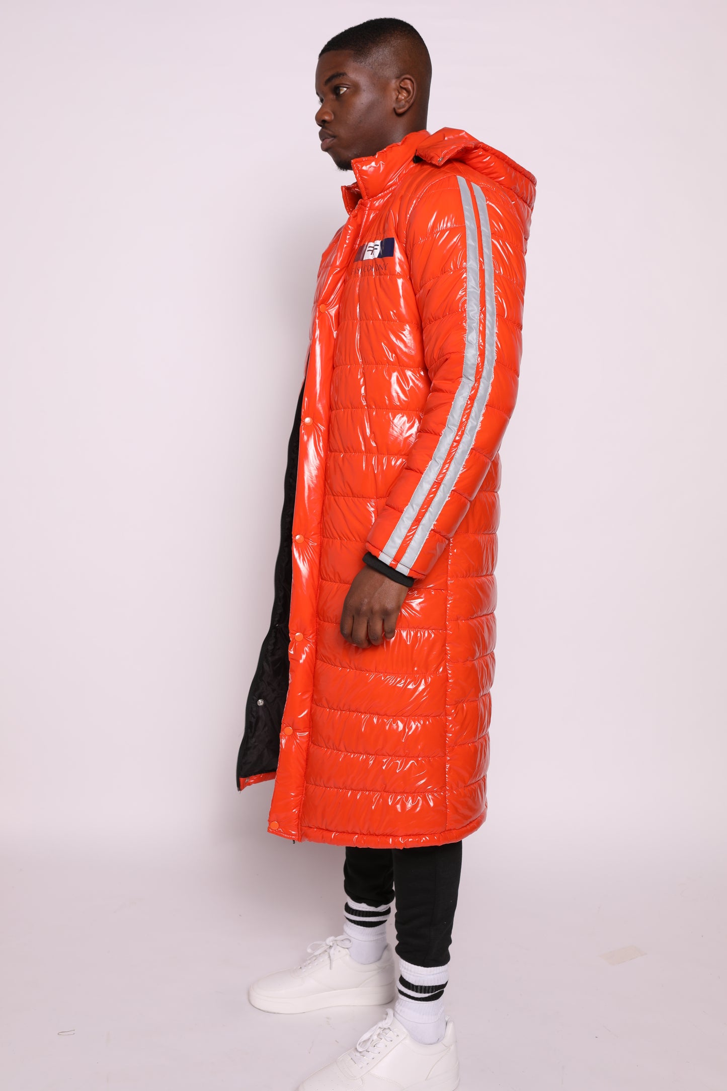 Puffer Long Coat with hoodies - Water Resistant - Orange